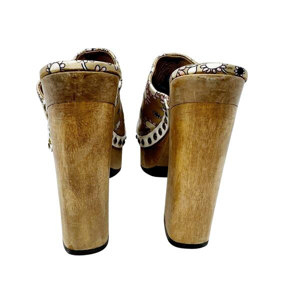 Miu Miu Daisy Floral Platform Clogs Wood Heel Satin Studded Mules Size EU 37.5 - Picture 8 of 12